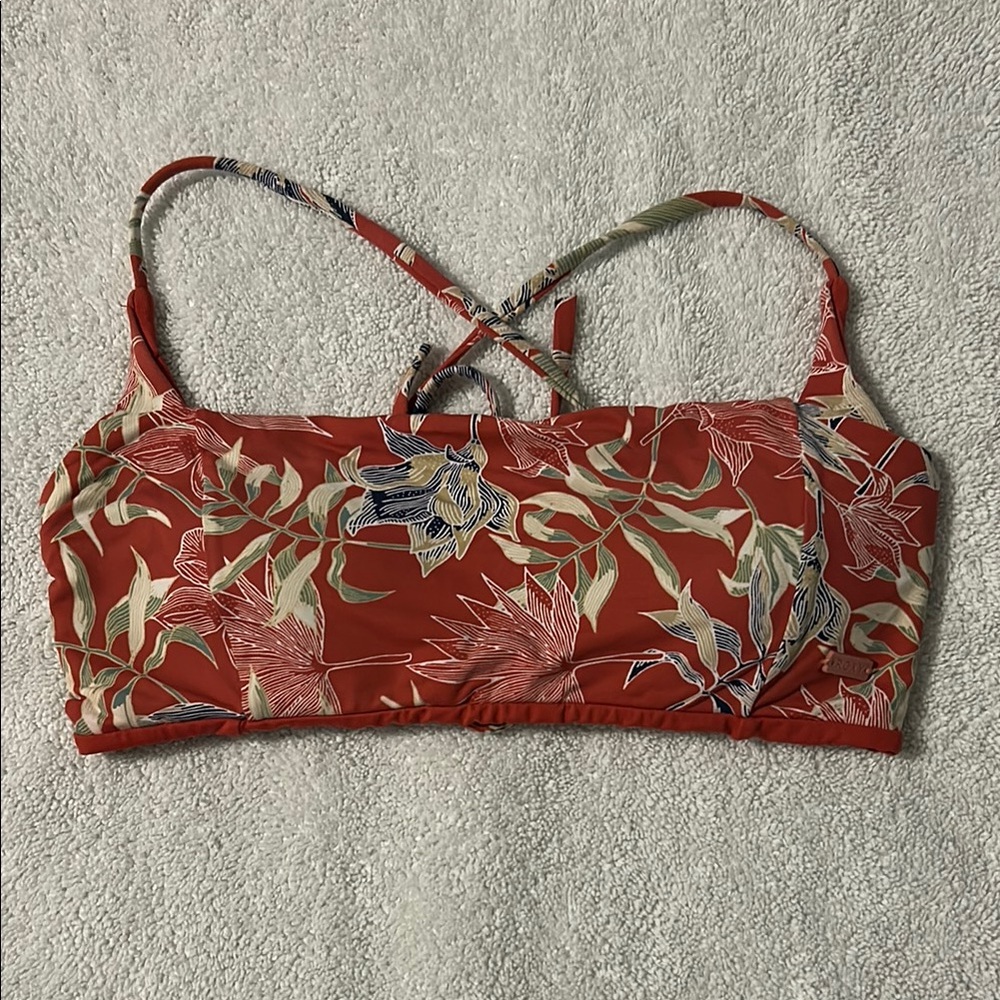 Roxy Coral and Cream Floral Reversible Bikini Top